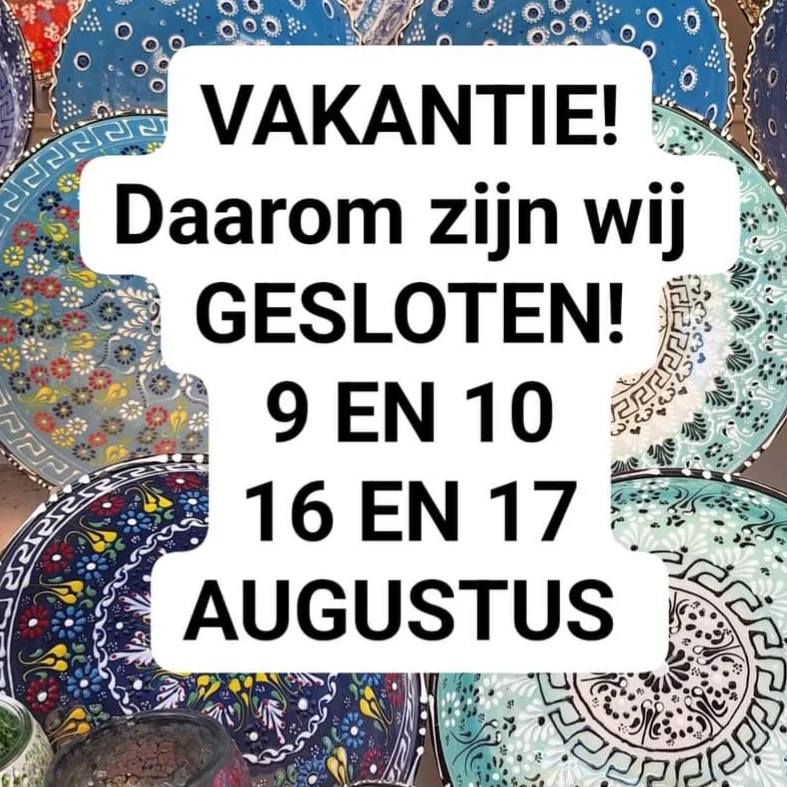 vakantie 9 en 10, 16 en 17 augustus